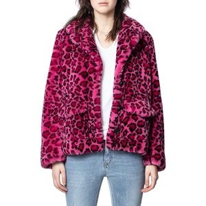 Zadig & Voltaire Lila Faux Fur Pink Leopard Coat
